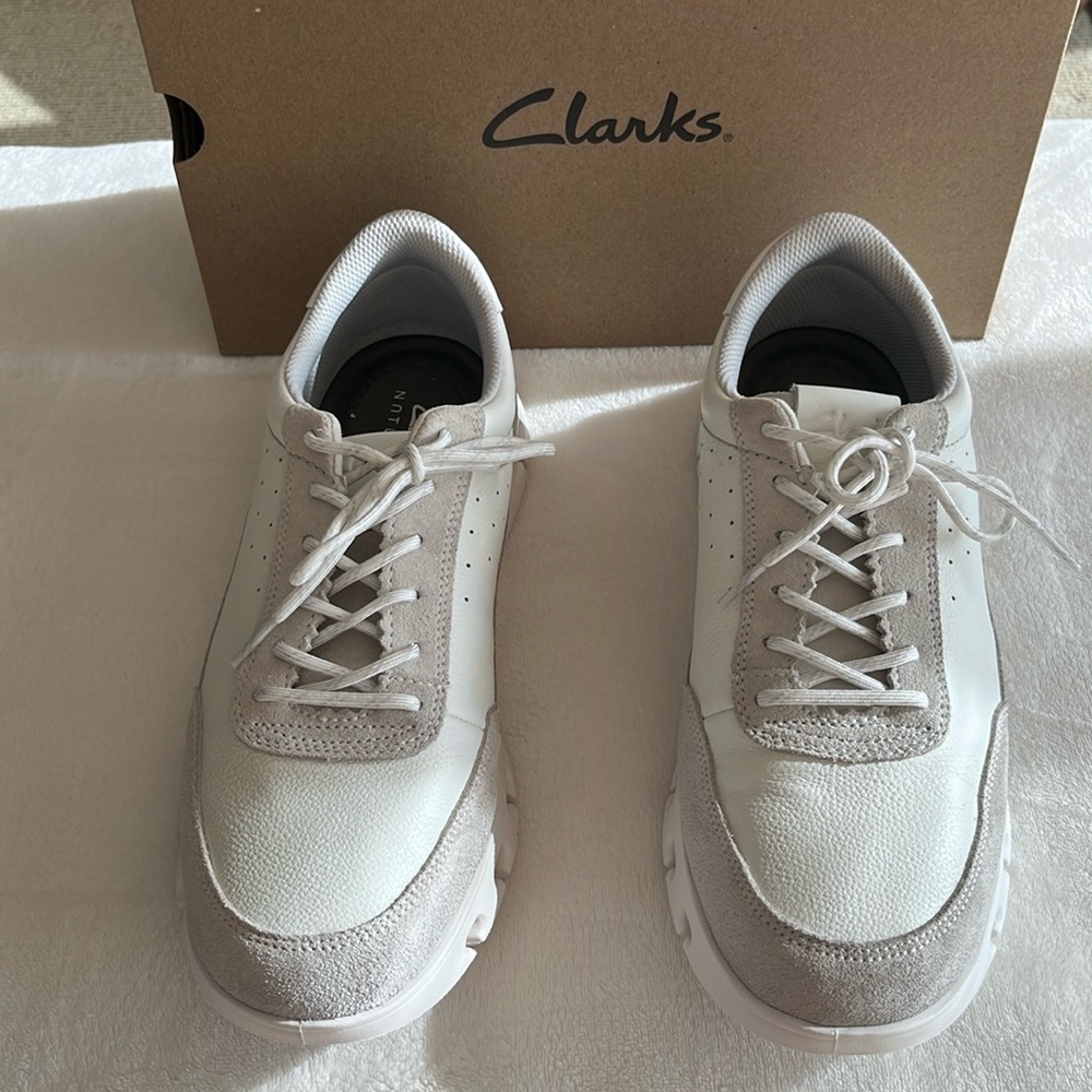 Clarks Nature X One White Leather Trainers